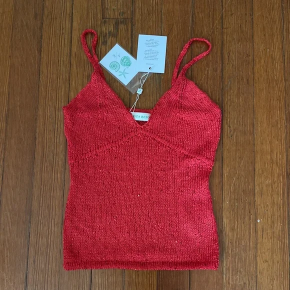 NWT ASTA RESORT Carolina Camisole in Rossa Sequin Knit Red Cherry Bold Cover Up - Picture 7 of 10